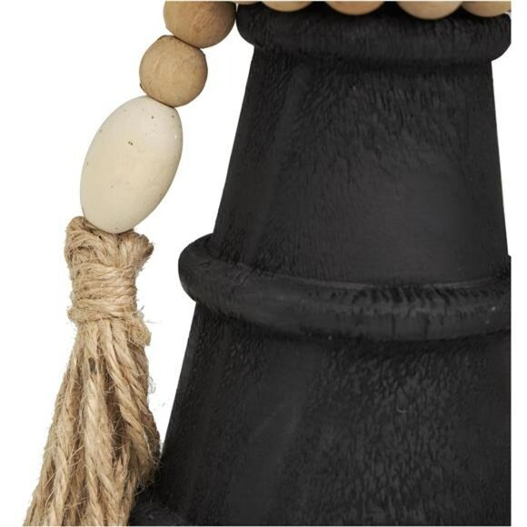 Black Wood Candle Holders Set of 2 Decorative Rustic Beaded Garland Home Decor - Picture 4 of 8